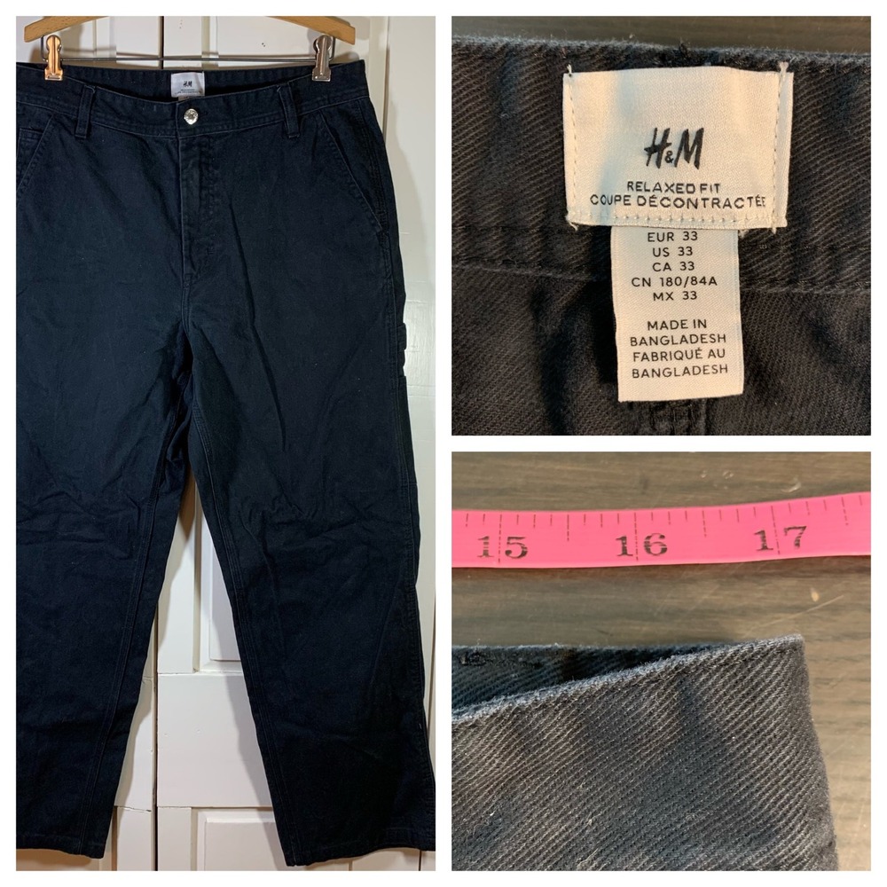 H&M Relaxed Fit‎ Carpenter Pants Black Cotton Size 33x29.5 Utility Work